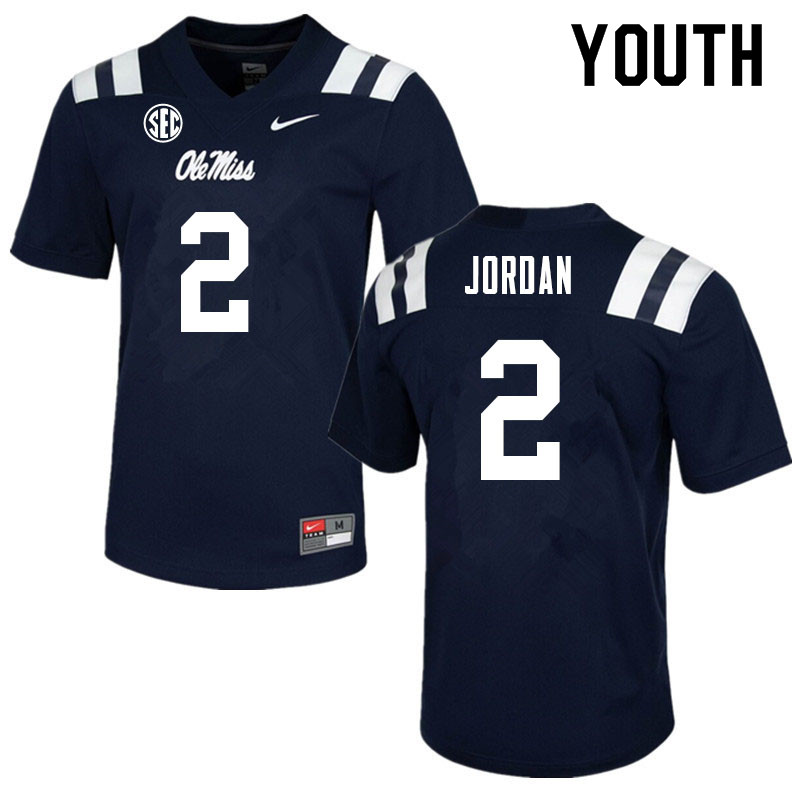 Jalen Jordan Ole Miss Rebels NCAA Youth Navy #2 Stitched Limited College Football Jersey QCR2058GA
